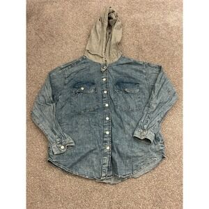 H&M Divided Denim Hoodie Shirt Mens‎ Large Blue Gray Excellent Hooded Shacket